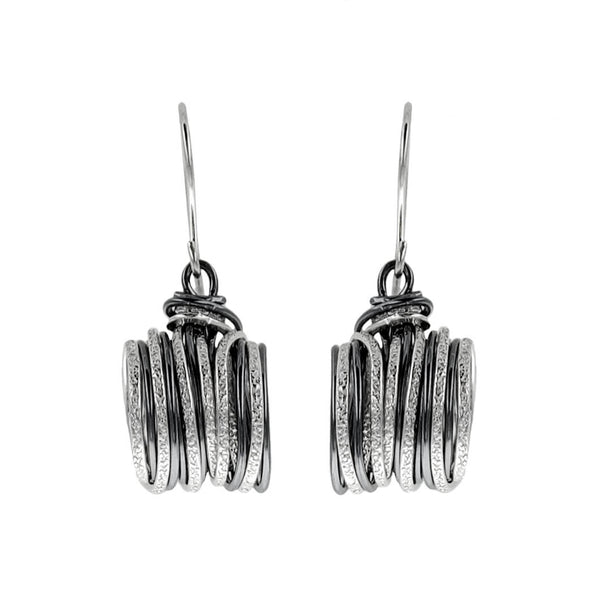 Israeli Interwoven Sparkling Silver Dynamic Strands Earrings