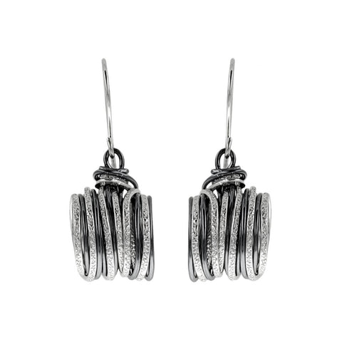Israeli Interwoven Sparkling Silver Dynamic Strands Earrings