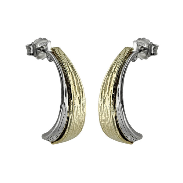 Israeli Mixed Metal Half Hoop Post Earrings