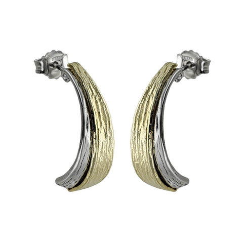 Israeli Mixed Metal Half Hoop Post Earrings 