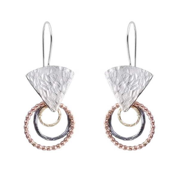 Israeli Triple Gold Silver Hoop Drop Earring