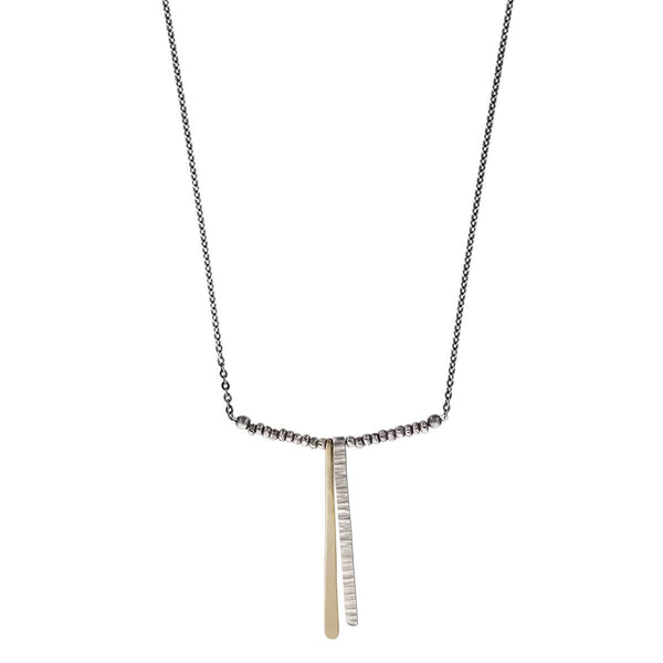 J & I Etched And Tapering Silver Gold Bar Necklace