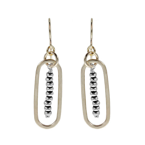 J & I Framed Silver Beads Earrings
