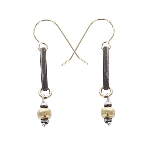 J & I Oxidized Sterling Bar And Bead Drop Earrings