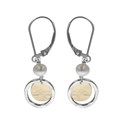 J and I Sterling Hoop Gold Disc Earrings