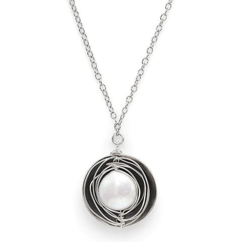 J & I Wire Wrapped White Coin Pearl Necklace