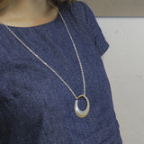 Marjorie Baer Double Crescent Long Pendant Necklace Being Worn