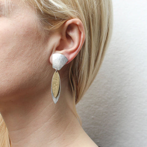 Marjorie Baer Slender Layered Leaves Clip Earrings On