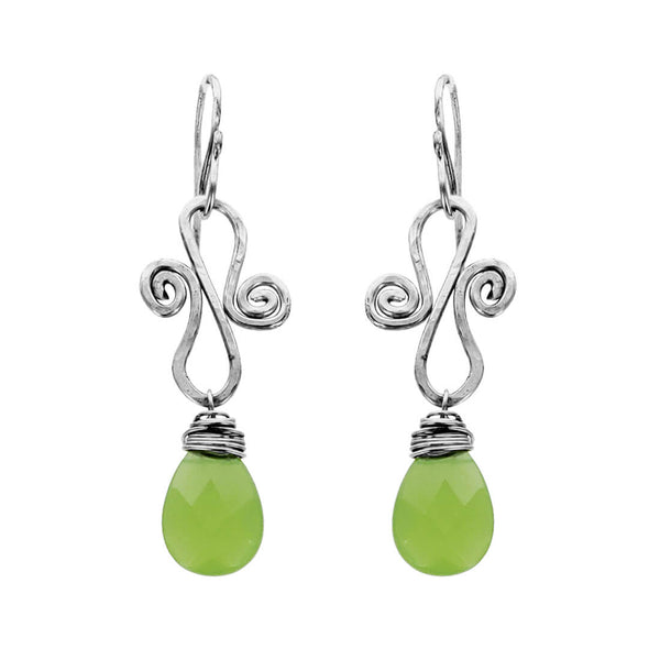 Soft Green Chalcedony Scroll Earrings