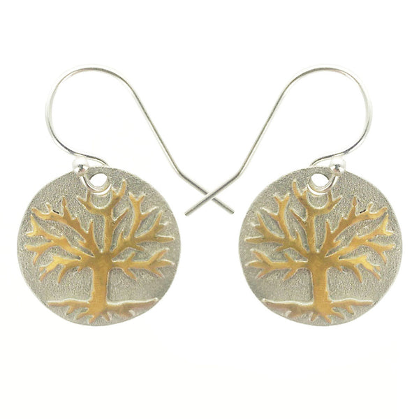Gold Tree Of Life On Sterling Silver Earrings
