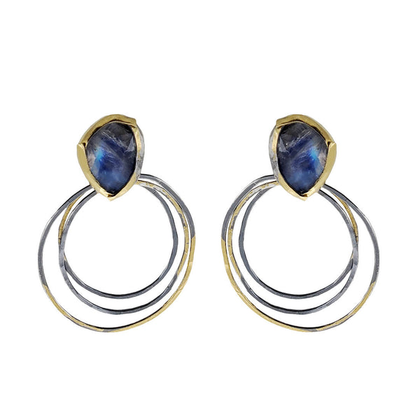 Wrapped Moonstone Hoops Post Earrings