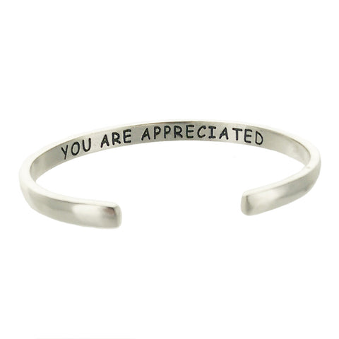 "You Are Appreciated" Sterling Flower Cuff Inside Inscription View