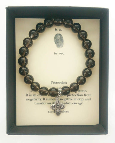 b.u. Smokey Quartz Cross Charm Protection Bracelet Box View