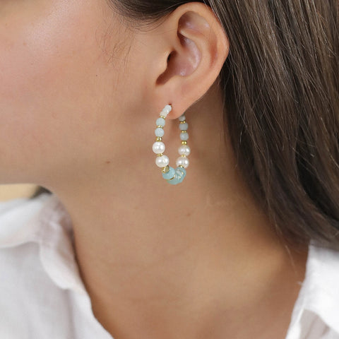 Ori Tao Bijoux Amazonite And Freshwater Pearls Hoop Earrings On