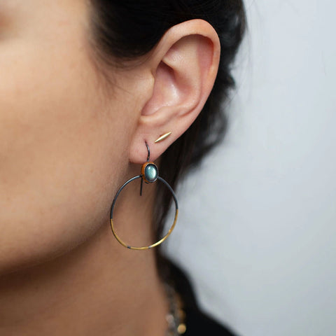 Austin Titus Labradorite Gold Silver Oval Hoop Earrings On