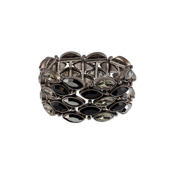 Avant Garde Paris Light Reflecting Navette Shaped Black Diamond Crystals Bracelet