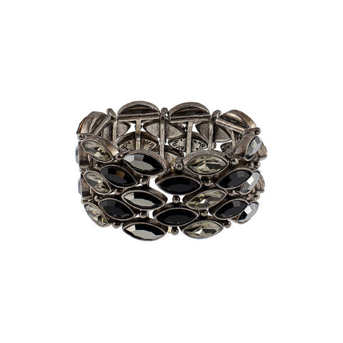 Avant Garde Paris Light Reflecting Navette Shaped Black Diamond Crystals Bracelet