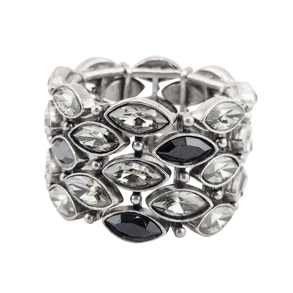 Avant Garde Paris Light Reflecting Navette Shaped Black Diamond Crystals Bracelet