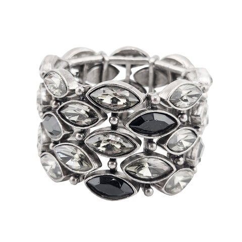 Avant Garde Paris Light Reflecting Navette Shaped Black Diamond Crystals Bracelet