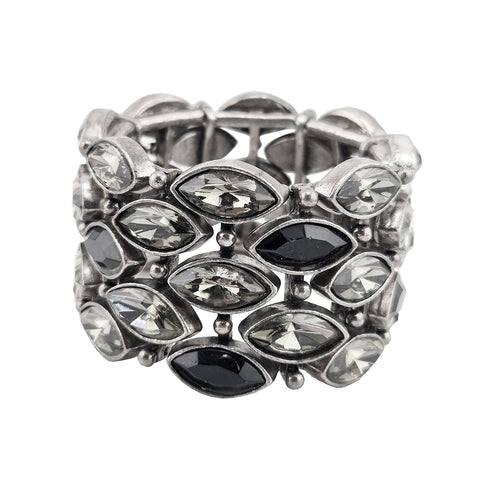 Avant Garde Paris Light Reflecting Navette Shaped Black Diamond Crystals Bracelet