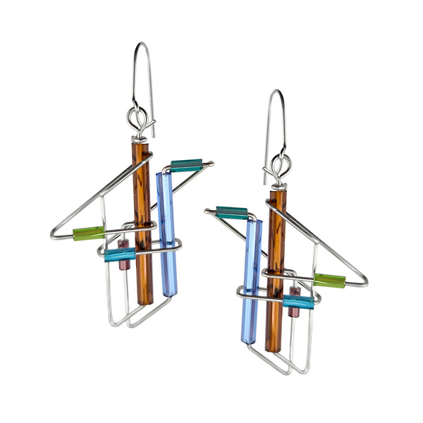 Barbie Levy Abstract Colorful Purple Blue Green 3D Earrings 