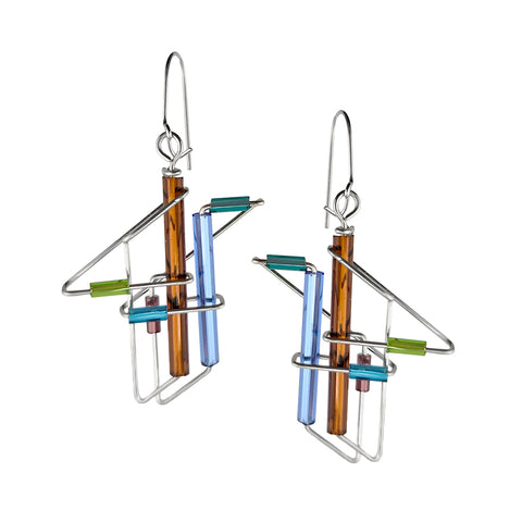 Barbie Levy Abstract Colorful Purple Blue Green 3D Earrings 