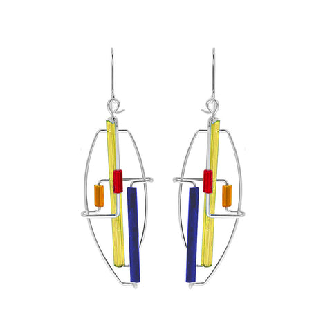 Barbie Levy Abstract Oval Earrings With Blue Yellow Red