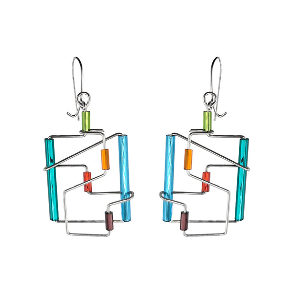 Barbie Levy Colorful Blue Green Red Dimensional Square Earrings
