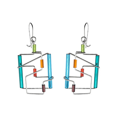 Barbie Levy Colorful Blue Green Red Dimensional Square Earrings