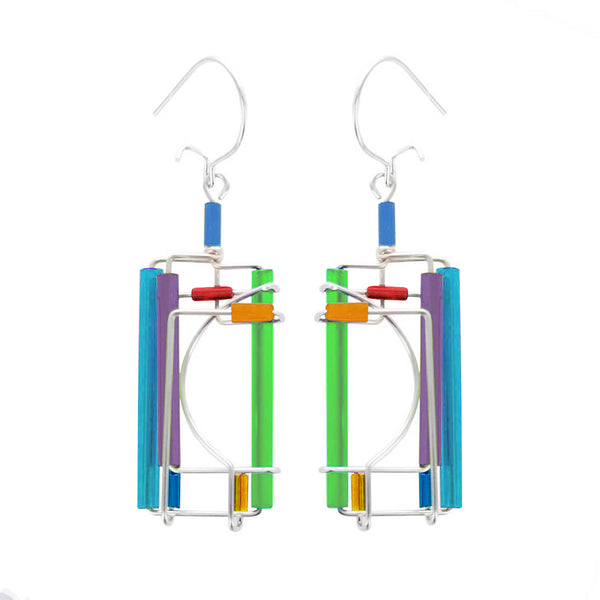 Barbie Levy Colorful Rectangle Silver Curve Earrings