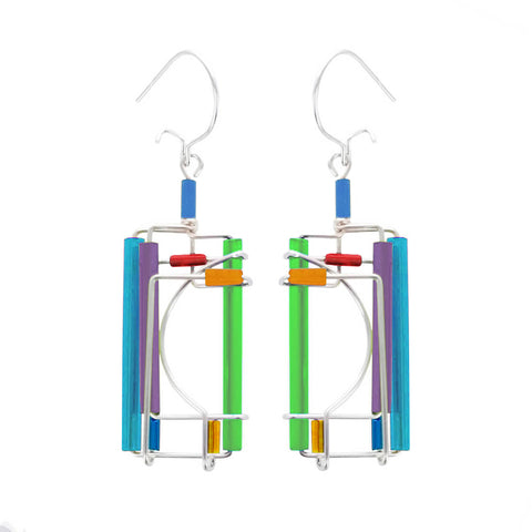Barbie Levy Colorful Rectangle Silver Curve Earrings