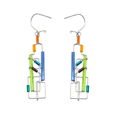 Barbie Levy Green Blue Orange Architectural Stacked Rectangle Earrings 