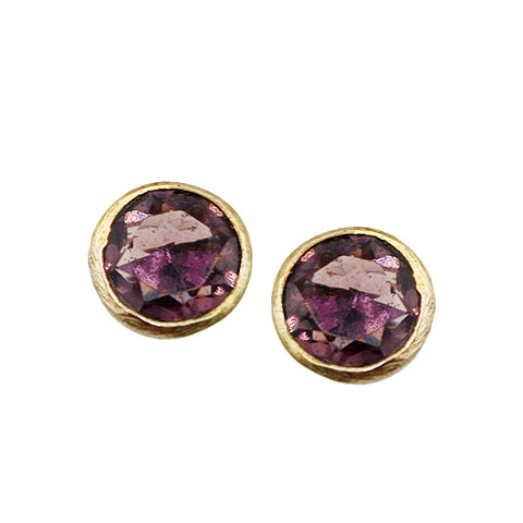 Betty Carre Antiqued Gold Amethyst Post Earrings