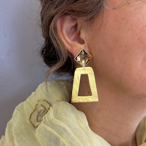 Betty Carre Bold Geometric Whiskey Topaz Post Earrings on Ear
