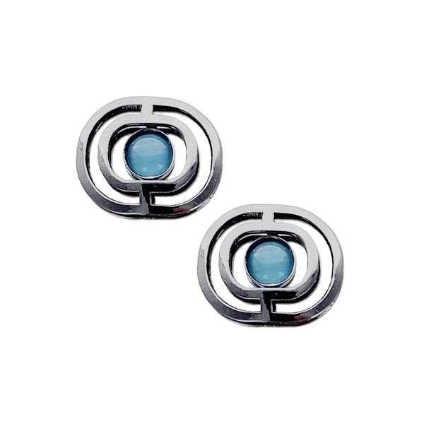 Christophe Poly Blue Double Ovals Post Earrings