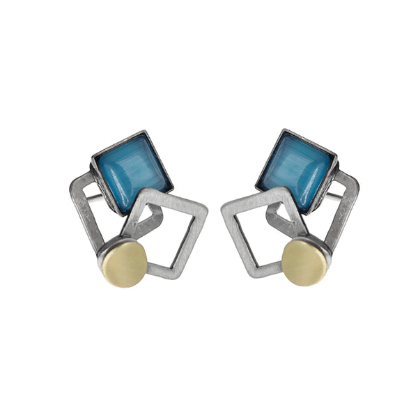 Christophe Poly Blue Layered Squares Post Earrings 