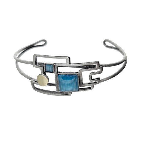Christophe Poly Blue Silver Art Deco Cuff Bracelet