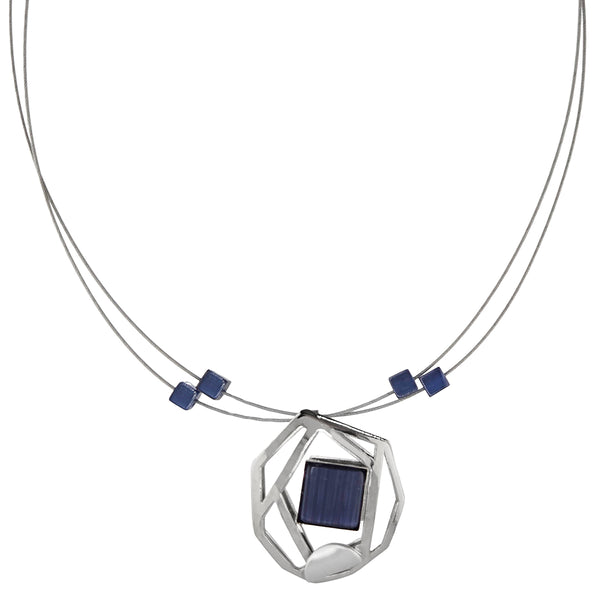 Christophe Poly Deep Indigo Silver Web Pendant Necklace