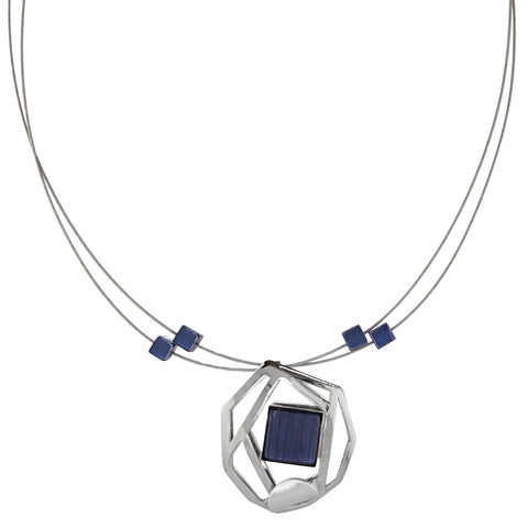 Christophe Poly Deep Indigo Silver Web Pendant Necklace