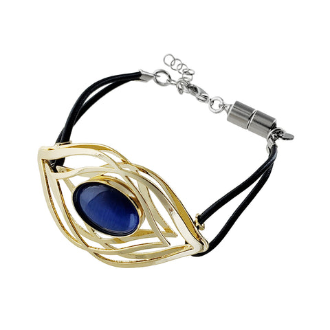 Christophe Poly Elegant Double Marquise With Blue Leather Bracelet