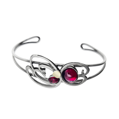 Christophe Poly Flourishing Silver Scrolls Red Cuff Bracelet