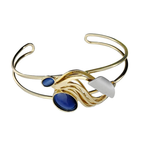 Christophe Poly Free Flowing Gold Blue Cuff Bracelet