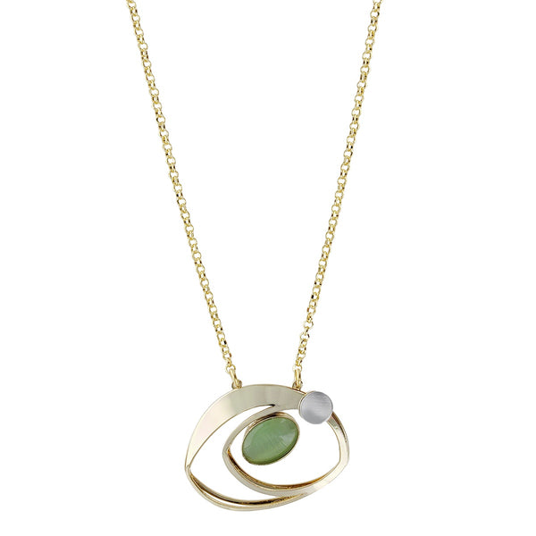 Christophe Poly Golden Ovals Serenade In Green Chain Necklace