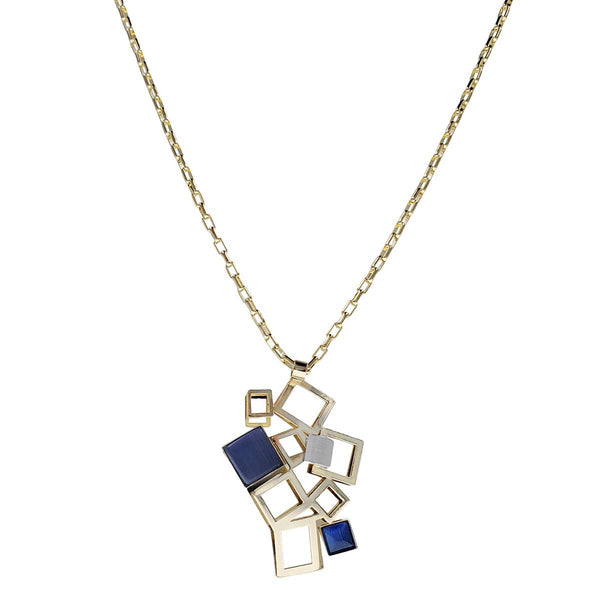 Christophe Poly Golden Squares Tanzanite Glass Long Chain Necklace