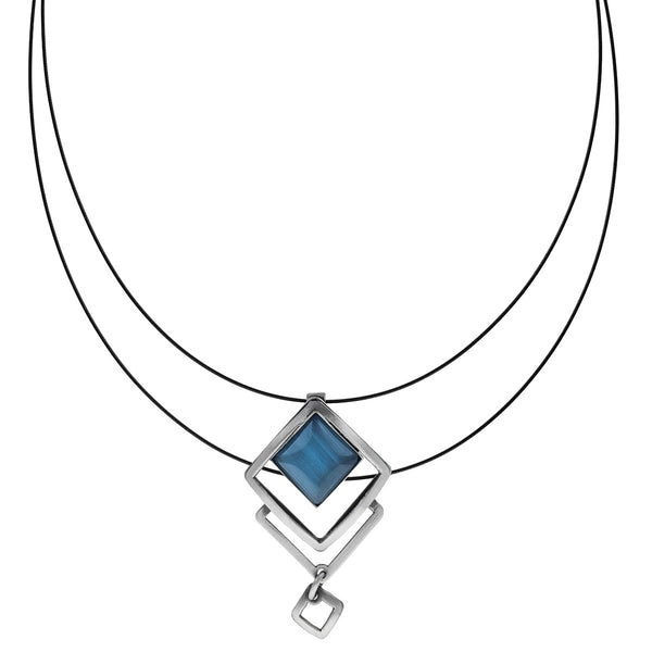 Christophe Poly Layered Diamonds Blue Drop Necklace