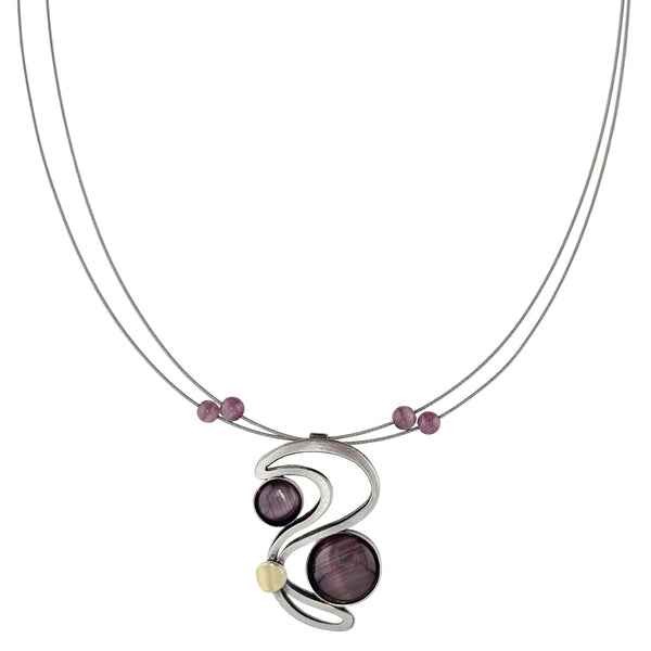 Christophe Poly Moonlit Silver Open Swirl With Purple Cabochon Necklace