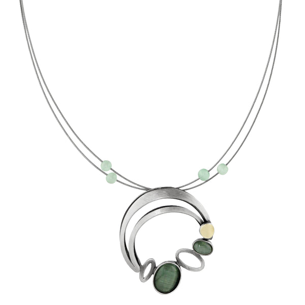 Christophe Poly Open Silver Green New Moon Earrings