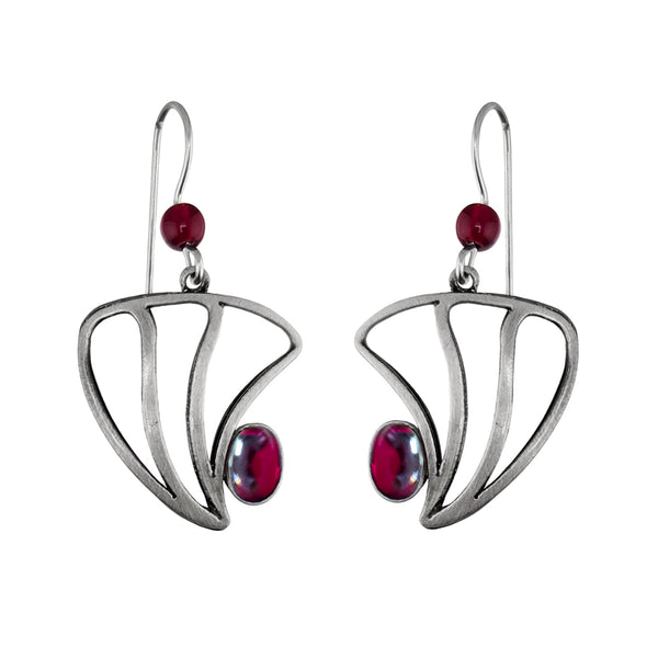 Christophe Poly Red Silver Butterfly Wing Earrings 