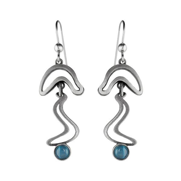 Christophe Poly Sculptural Silver Tendrils With Blue Earrings