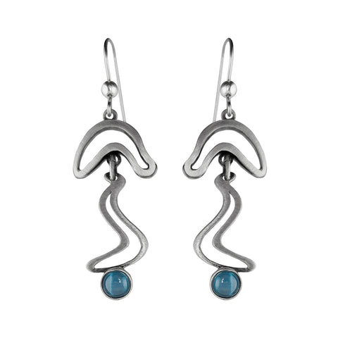 Christophe Poly Sculptural Silver Tendrils With Blue Earrings